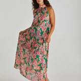Malia Halter Dress - Pink Green Paisley