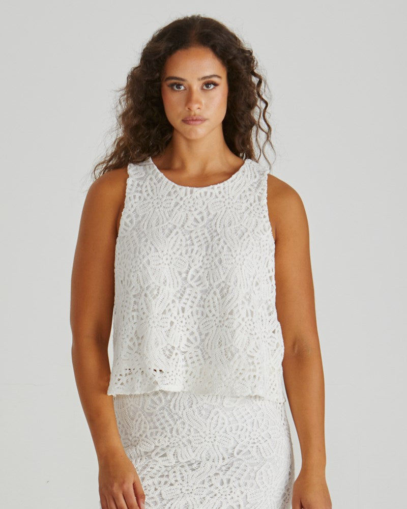 Kai Crochet Lace Tank - White