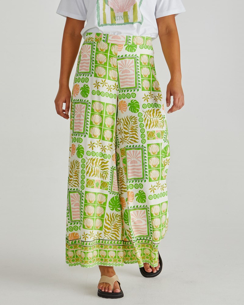 Emmett Wide Leg Pant - Green Shell Patchwork