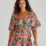 Malia Peplum Top - Pink Green Paisley