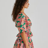 Malia Peplum Top - Pink Green Paisley