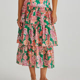 Malia Frill Layer Skirt - Pink Green Paisley