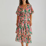 Malia Frill Layer Skirt - Pink Green Paisley