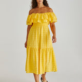 Lenny Ruffle Off Shoulder Dress - Yellow