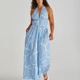 Tilda Backless Plunge Dress - Abstract Daisy