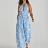 Tilda Backless Plunge Dress - Abstract Daisy