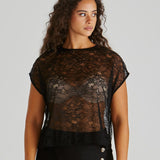 Liam Lace Button Back Tank - Black