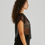 Liam Lace Button Back Tank - Black