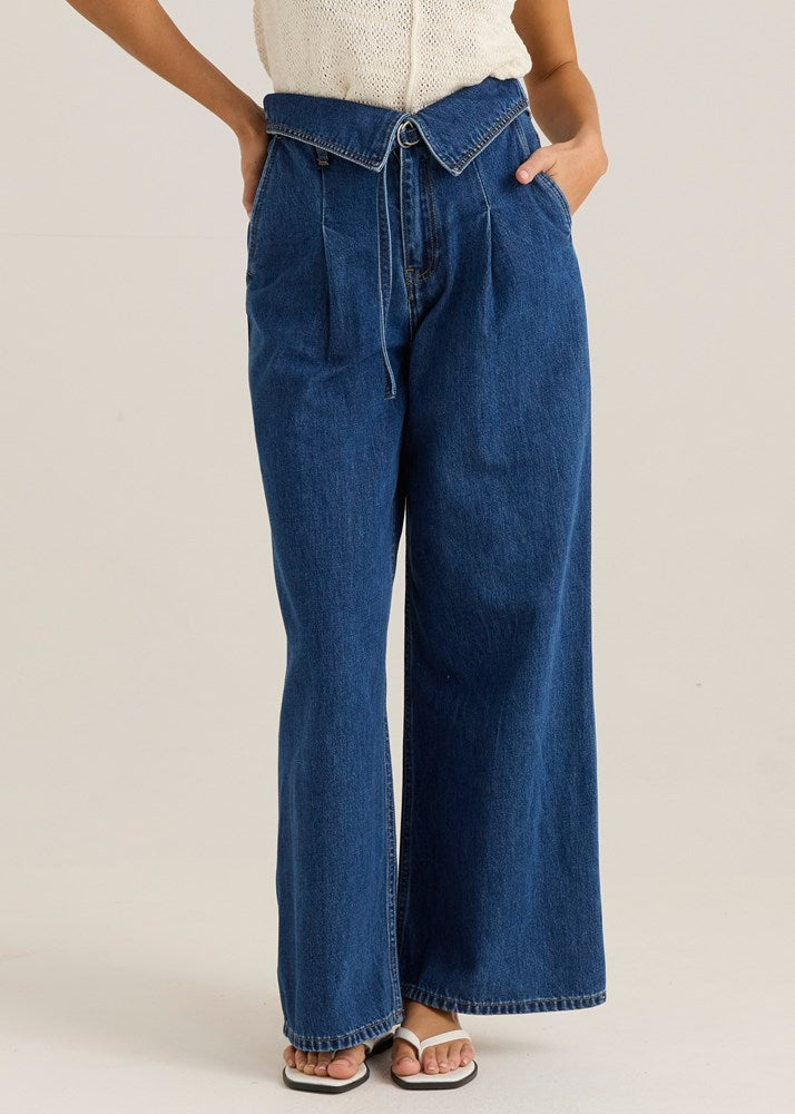 Alissa Foldover Jean - Royal Blue Wash | Sass Clothing | Melbourne