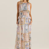 Reo Peplum Maxi Dress - Wayfarer Print