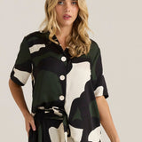 Tarni Satin Shirt - Iris Abstract Print