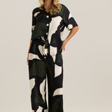 Tarni Satin Shirt - Iris Abstract Print