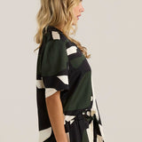 Tarni Satin Shirt - Iris Abstract Print