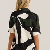 Tarni Satin Shirt - Iris Abstract Print