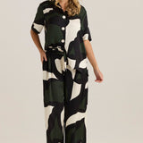 Tarni Satin Pant - Iris Abstract Print