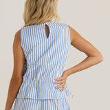 Aziza Gathered Tie Top - Blue/White Stripe