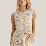Reo Button Vest - Wayfarer Print