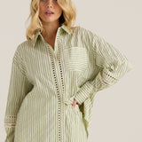 Nerida Trim Shirt - Olive Cream Stripe