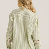 Nerida Trim Shirt - Olive Cream Stripe