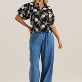 Marlowe Bubble Sleeve Blouse - Black/Cream Floral