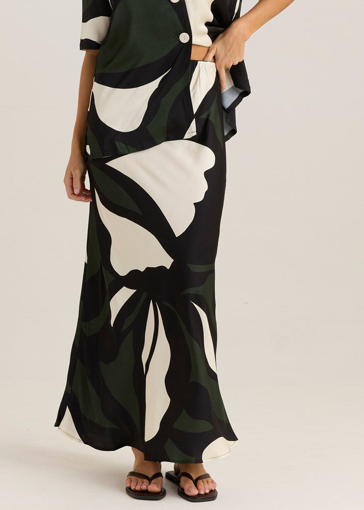 Tarni Satin Slip Skirt - Iris Abstract Print
