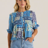 Isra Peplum Blouse - Sea Meadow