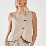 Renee Button Wrap Vest - Beige Black Stripe