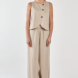 Renee Button Wrap Vest - Beige Black Stripe