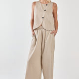 Renee Paper Bag Pant - Beige Black Stripe