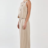 Renee Paper Bag Pant - Beige Black Stripe
