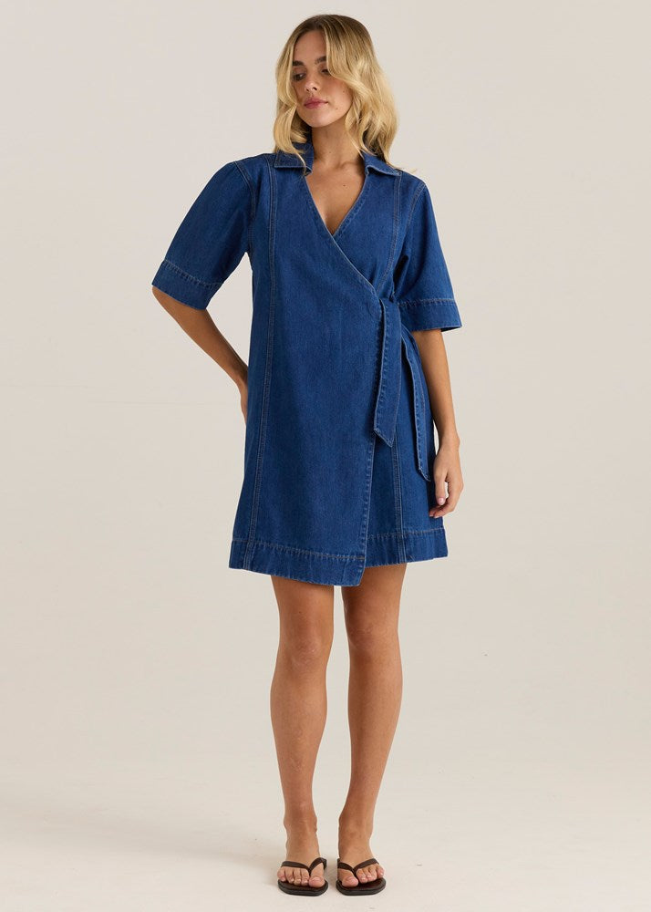 white christmas dresses Ainsley Dress - Dark Rinse Wash | Sass Clothing main image 1