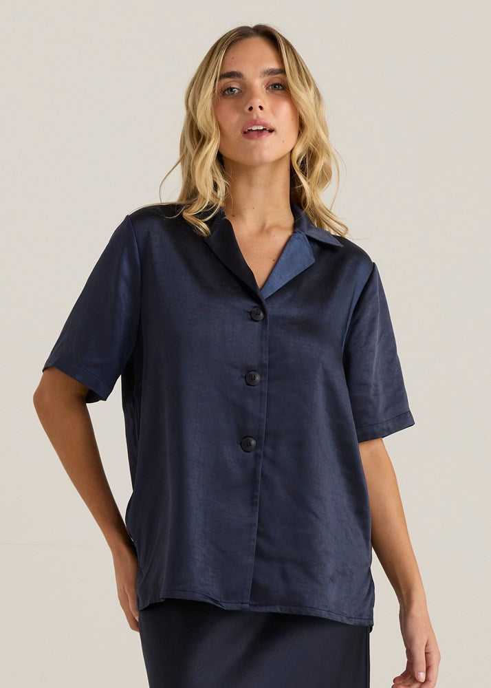 Jasper Satin Shirt - Navy