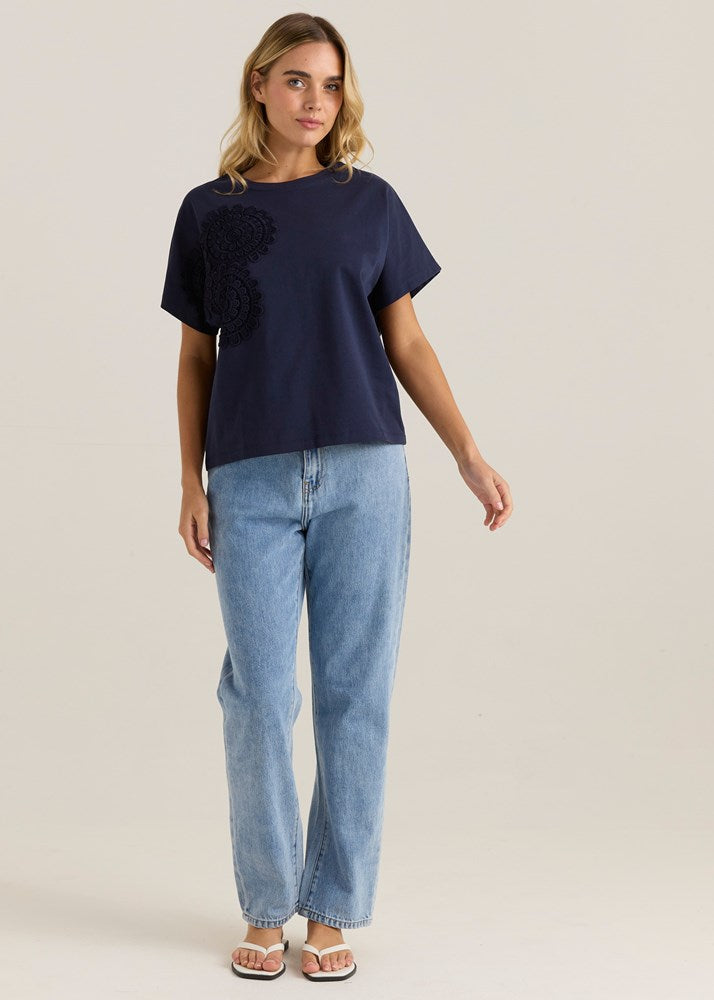 Mira Crochet Tee - Navy – Sass | Melbourne Designed Women's Fashion