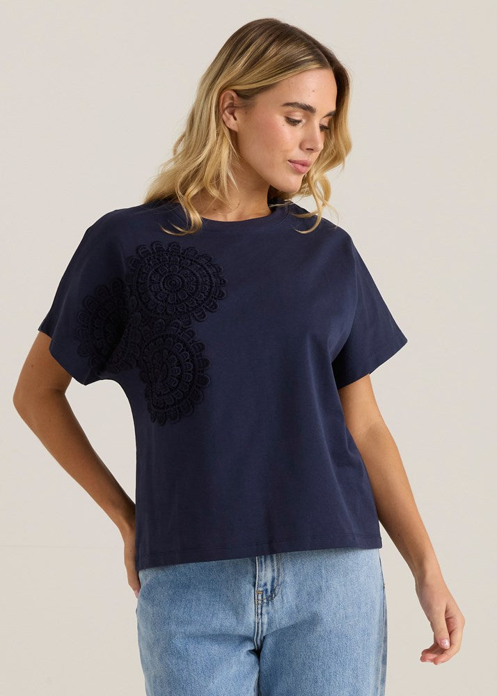 Mira Crochet Tee - Navy | Sass Clothing | Melbourne Designed