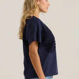 Mira Crochet Tee - Navy