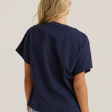 Mira Crochet Tee - Navy
