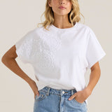 Mira Crochet Tee - White