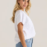 Mira Crochet Tee - White