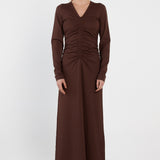 Abia Gathered Front Jersey Dress - Chocolate