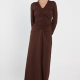 Abia Gathered Front Jersey Dress - Chocolate