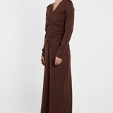 Abia Gathered Front Jersey Dress - Chocolate