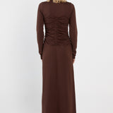 Abia Gathered Front Jersey Dress - Chocolate
