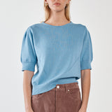 Esti Pointelle Knit Tee - Denim Blue