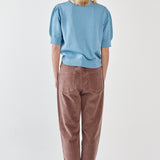 Esti Pointelle Knit Tee - Denim Blue