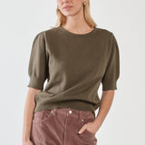 Esti Pointelle Knit Tee - Khaki