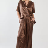 Eddy Crushed Satin Pant - Chocolate