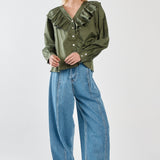 Artha Frill Blouse - Olive