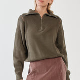 Esti Pointelle Zip Up Knit - Khaki