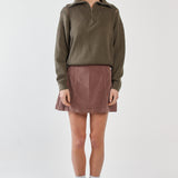 Esti Pointelle Zip Up Knit - Khaki