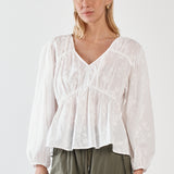 Lois Embroidered Piped Blouse - White